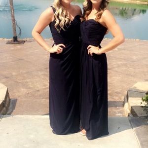 Navy one shoulder maxi bridesmaid formal dress